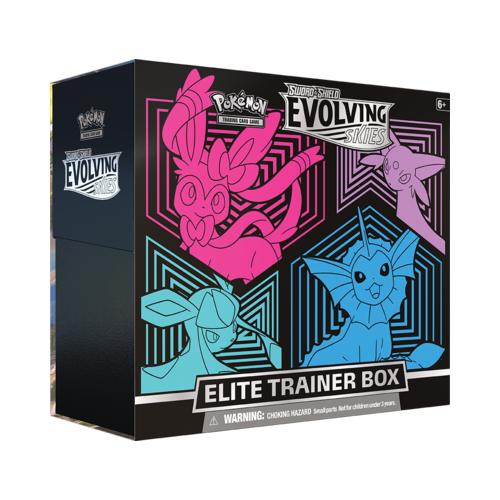 set-allenatore: Pokémon Elite Trainer Box - Sword and Shield Evolving Skies Sylveon Espeon Glaceon e Vaporeon