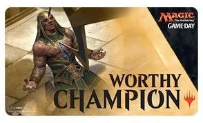 playmat-magic-the-gathering: Playmat - Amonkhet - Game Day Champion- Deem Worthy